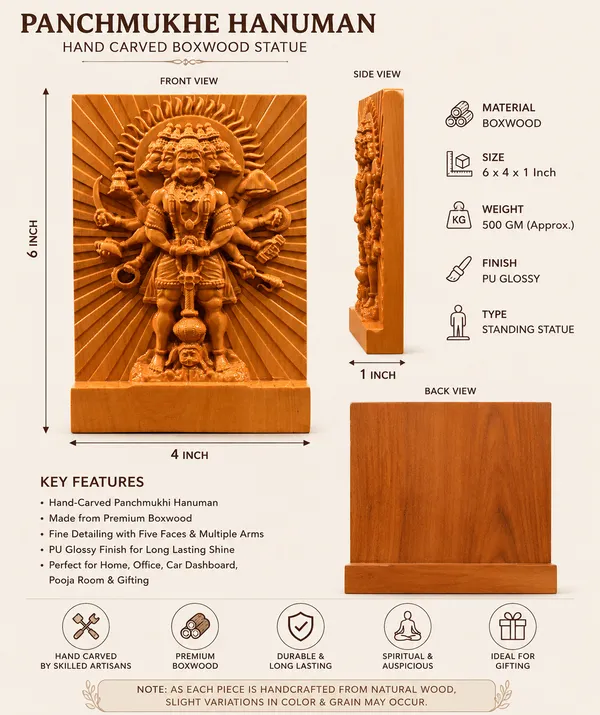 Panchmukhi_Hanuman_Boxwood_Hand-Carved_Wall_Relief_Panel_Light_Cream