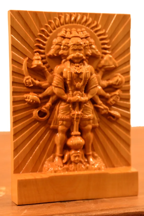 Panchmukhi_Hanuman_Boxwood_Hand-Carved_Wall_Relief_Panel_Light_Cream
