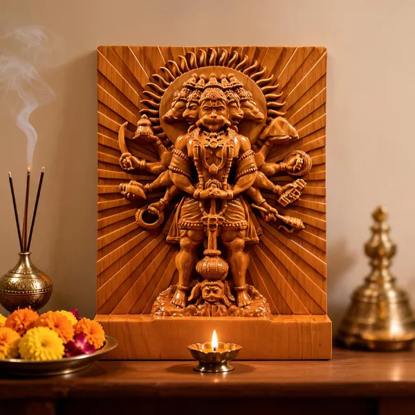 Panchmukhi_Hanuman_Boxwood_Hand-Carved_Wall_Relief_Panel_Light_Cream