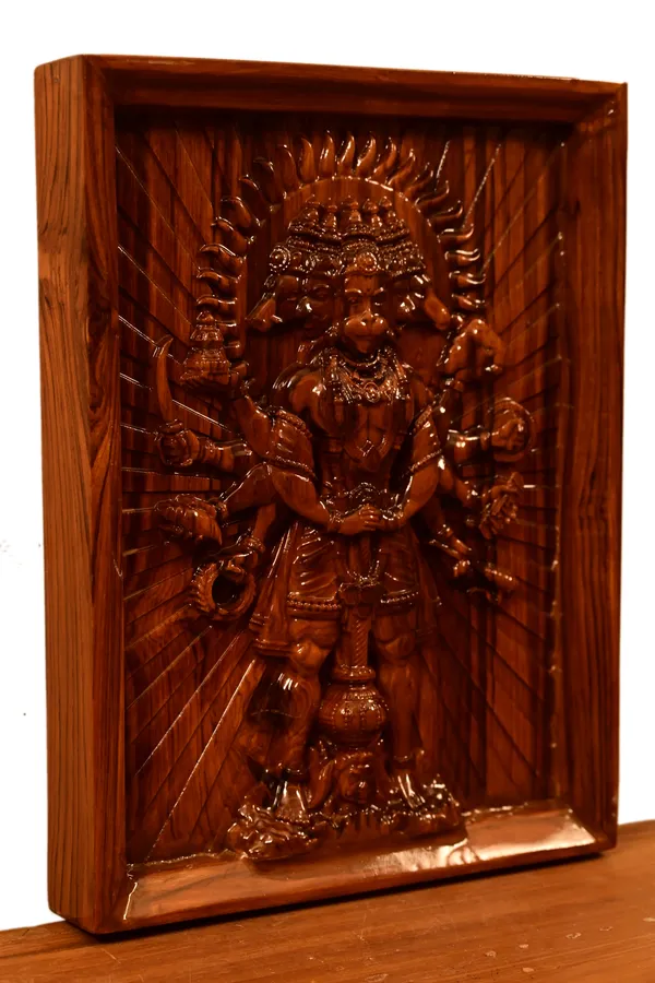 Panchmukhi_Hanuman_Teakwood_Hand-Carved_Wall_Relief_Panel_Brown