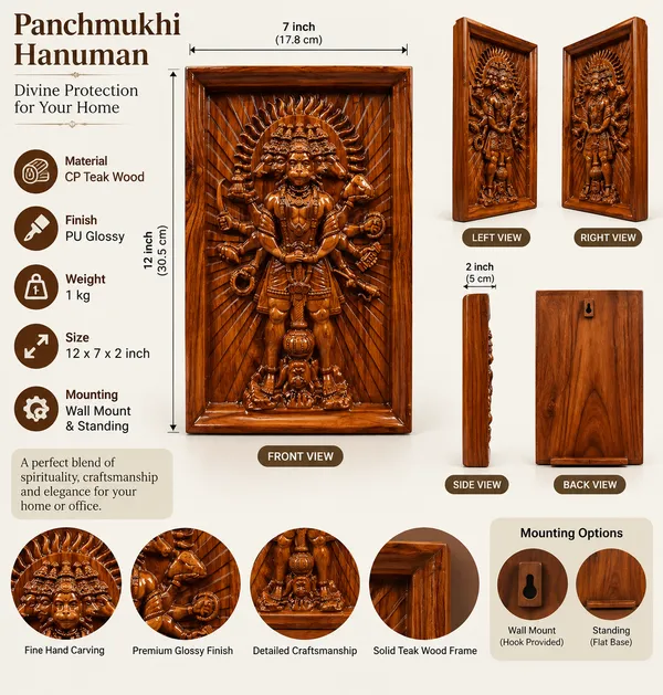 Panchmukhi_Hanuman_Teakwood_Hand-Carved_Wall_Relief_Panel_Brown