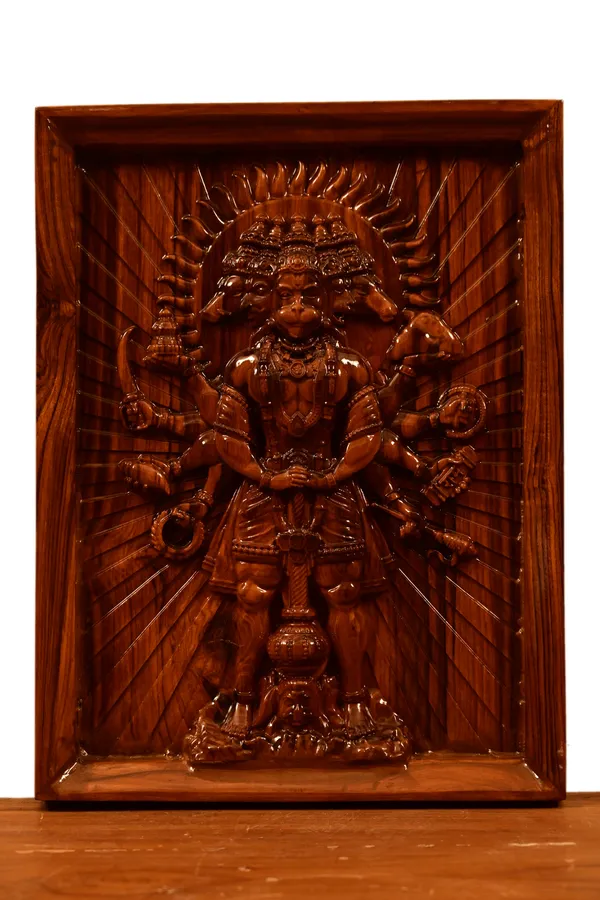 Panchmukhi_Hanuman_Teakwood_Hand-Carved_Wall_Relief_Panel_Brown
