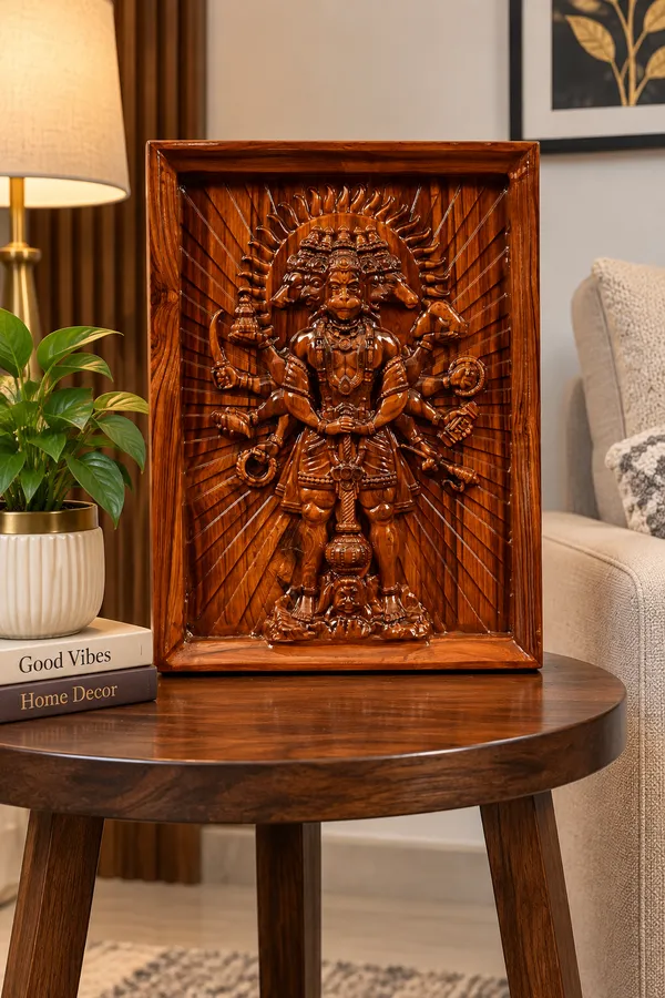 Panchmukhi_Hanuman_Teakwood_Hand-Carved_Wall_Relief_Panel_Brown
