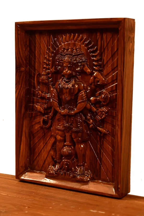 Panchmukhi_Hanuman_Teakwood_Hand-Carved_Wall_Relief_Panel_Brown