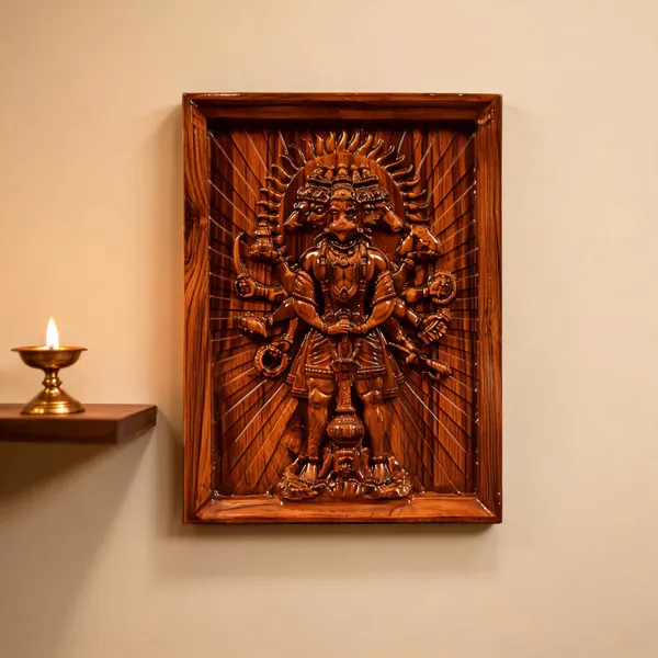 Panchmukhi_Hanuman_Teakwood_Hand-Carved_Wall_Relief_Panel_Brown