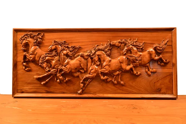 Seven_Horse_Brown_Teakwood_Carved_Wall_Relief_Panel