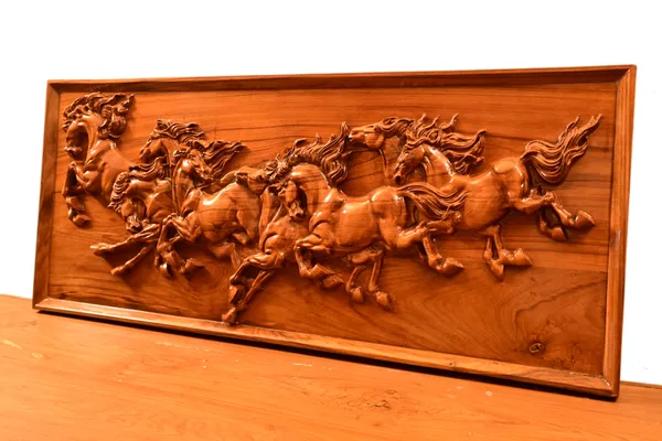 Seven_Horse_Brown_Teakwood_Carved_Wall_Relief_Panel