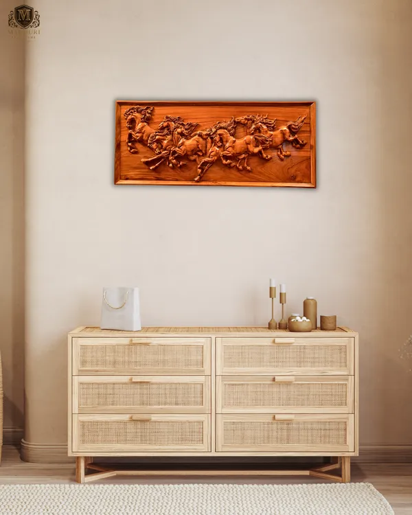 Seven_Horse_Brown_Teakwood_Carved_Wall_Relief_Panel