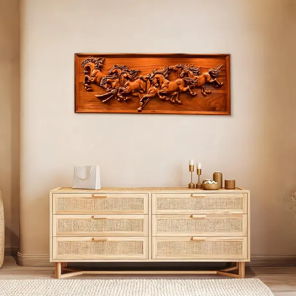 Seven_Horse_Brown_Teakwood_Carved_Wall_Relief_Panel