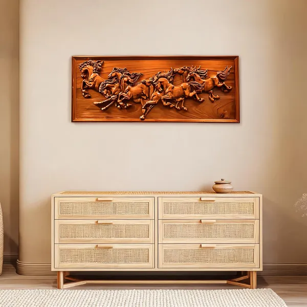 Seven_Horse_Brown_Teakwood_Carved_Wall_Relief_Panel