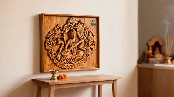 Saraswati_Teakwood_Hand-Carved_Wall_Relief_Panel_Brown