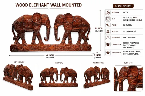 Wall_Elephant_Brown_Hardwood_Carved_Wall_Relief_Panel