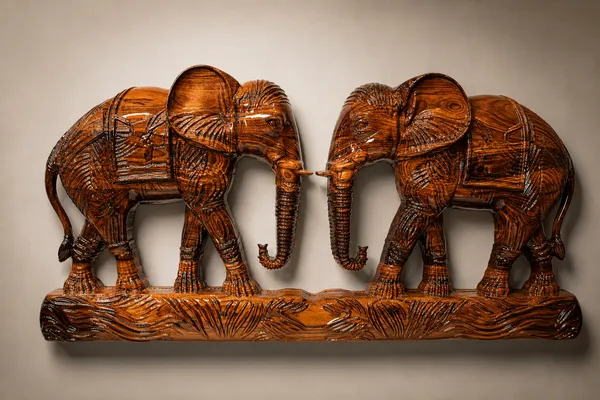 Wall_Elephant_Brown_Hardwood_Carved_Wall_Relief_Panel