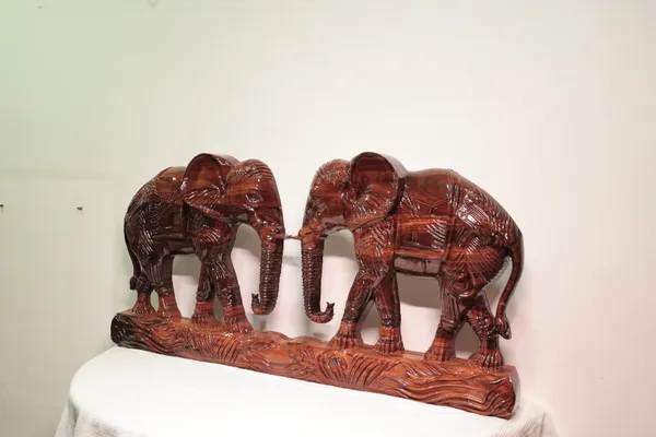 Wall_Elephant_Brown_Hardwood_Carved_Wall_Relief_Panel