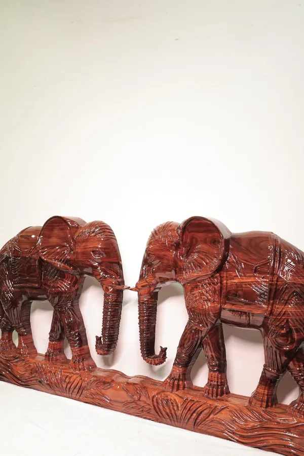 Wall_Elephant_Brown_Hardwood_Carved_Wall_Relief_Panel