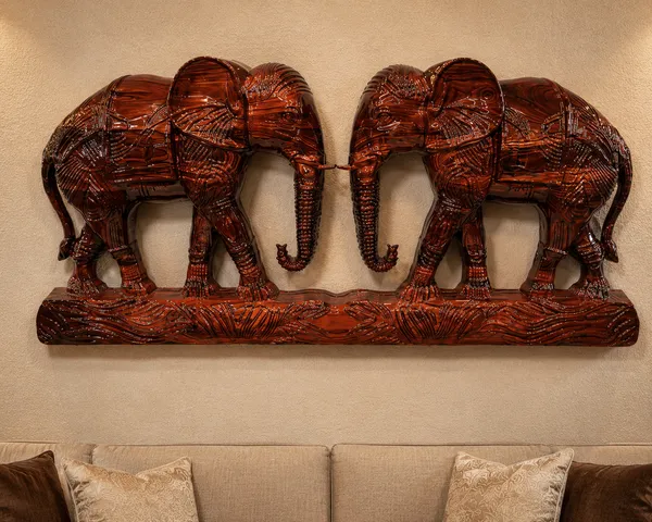 Wall_Elephant_Brown_Hardwood_Carved_Wall_Relief_Panel