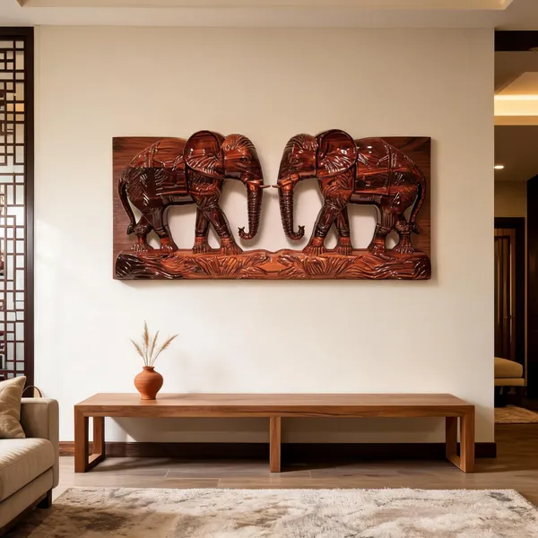 Wall_Elephant_Brown_Hardwood_Carved_Wall_Relief_Panel