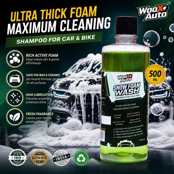 Wooxauto_Car_Wash_Combo_|_Snow_Foam_Wash_Shampoo_500ml_+_Microfiber_Cloth_30x40cm_250GSM_|_Car_Cleaning_Kit_|_pH_Balanced_Foam_Shampoo_with_Detailing_Cloth