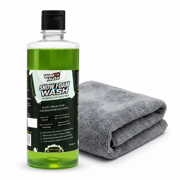 Wooxauto_Car_Wash_Combo_|_Snow_Foam_Wash_Shampoo_500ml_+_Microfiber_Cloth_30x40cm_250GSM_|_Car_Cleaning_Kit_|_pH_Balanced_Foam_Shampoo_with_Detailing_Cloth