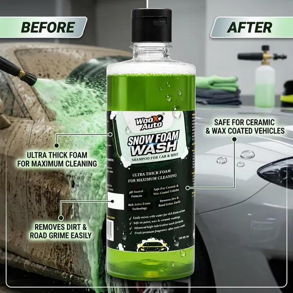 Wooxauto_Car_Wash_Combo_|_Snow_Foam_Wash_Shampoo_500ml_+_Microfiber_Cloth_30x40cm_250GSM_|_Car_Cleaning_Kit_|_pH_Balanced_Foam_Shampoo_with_Detailing_Cloth