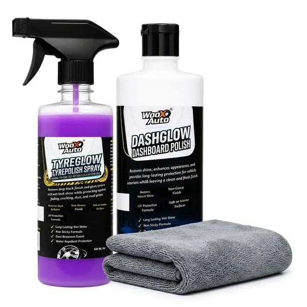 Wooxauto_Car_Detailing_Combo_|_Tyre_Glow_Polish_Gel_500ml_+_Dashglow_Dashboard_Polish_500ml_+_Microfiber_Cloth_|_Complete_Exterior_&_Interior_Kit