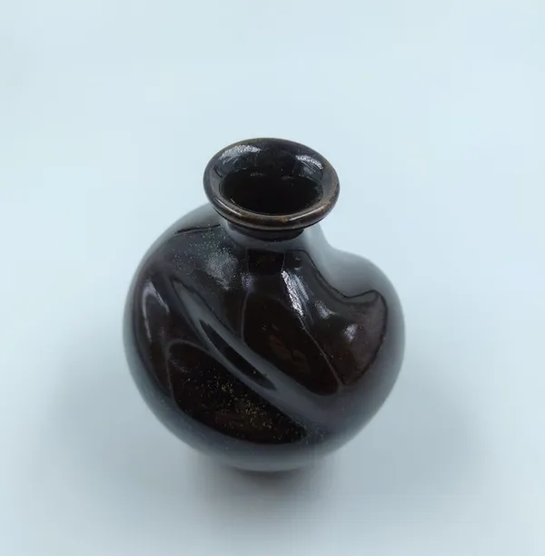 Studio_Pottery_Round_Bud_Vase|_Miniature_Stoneware_Pottery_Flower_Vase|Handglazed_In_Part_Gloss_And_Part_Matte_Finish|_3.5"_Height_(Green-Cream)