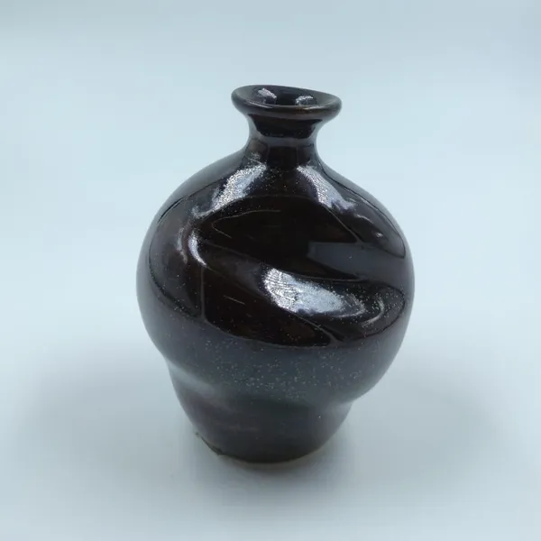 Studio_Pottery_Round_Bud_Vase|_Miniature_Stoneware_Pottery_Flower_Vase|Handglazed_In_Part_Gloss_And_Part_Matte_Finish|_3.5"_Height_(Green-Cream)