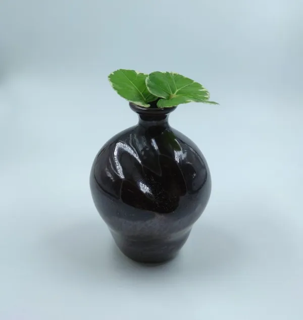 Studio_Pottery_Round_Bud_Vase|_Miniature_Stoneware_Pottery_Flower_Vase|Handglazed_In_Part_Gloss_And_Part_Matte_Finish|_3.5"_Height_(Green-Cream)