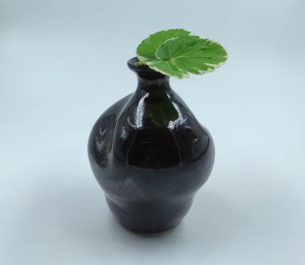Studio_Pottery_Round_Bud_Vase|_Miniature_Stoneware_Pottery_Flower_Vase|Handglazed_In_Part_Gloss_And_Part_Matte_Finish|_3.5"_Height_(Green-Cream)
