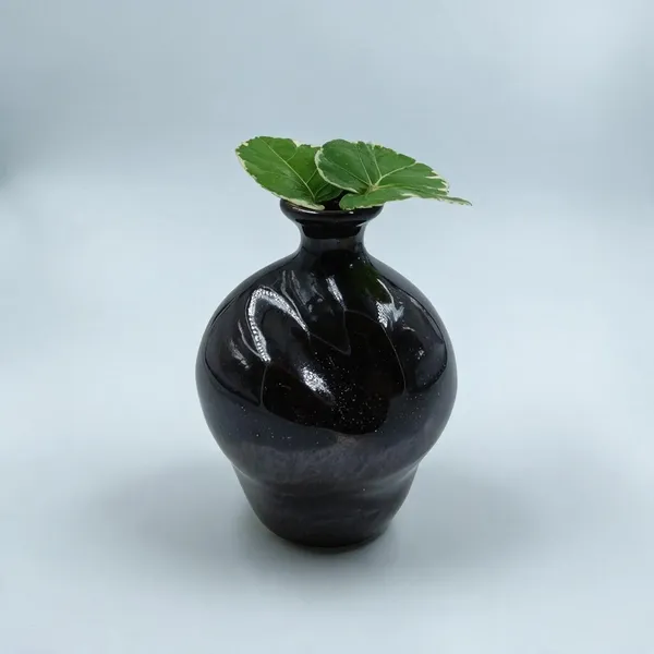Studio_Pottery_Round_Bud_Vase|_Miniature_Stoneware_Pottery_Flower_Vase|Handglazed_In_Part_Gloss_And_Part_Matte_Finish|_3.5"_Height_(Green-Cream)