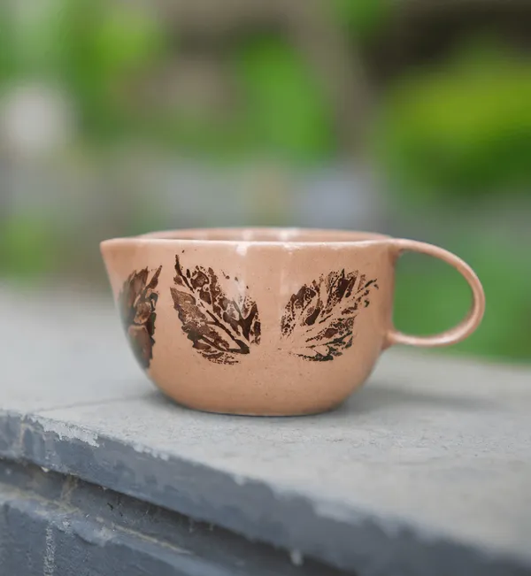Studio_Pottery_Cream_&_Milk_Jar_In_Gloss_Finish|_Sauce_Boat|_Handglazed_Ceramic_Serveware|_Ceramic_Creamer_For_Coffee-Tea_With_A_Handle|_Milk_Jar_(Cream-Chocolate_Brown_Leaf)