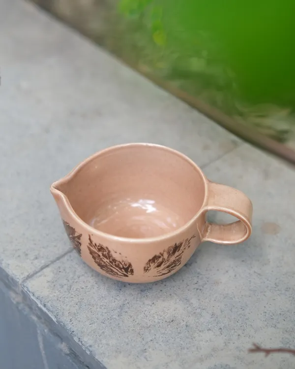 Studio_Pottery_Cream_&_Milk_Jar_In_Gloss_Finish|_Sauce_Boat|_Handglazed_Ceramic_Serveware|_Ceramic_Creamer_For_Coffee-Tea_With_A_Handle|_Milk_Jar_(Cream-Chocolate_Brown_Leaf)