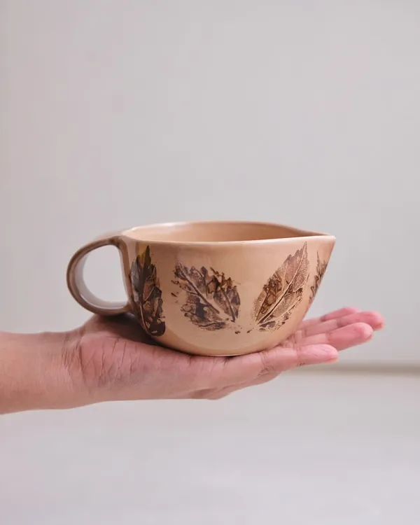 Studio_Pottery_Cream_&_Milk_Jar_In_Gloss_Finish|_Sauce_Boat|_Handglazed_Ceramic_Serveware|_Ceramic_Creamer_For_Coffee-Tea_With_A_Handle|_Milk_Jar_(Cream-Chocolate_Brown_Leaf)
