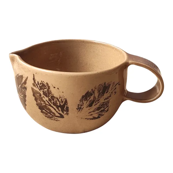 Studio_Pottery_Cream_&_Milk_Jar_In_Gloss_Finish|_Sauce_Boat|_Handglazed_Ceramic_Serveware|_Ceramic_Creamer_For_Coffee-Tea_With_A_Handle|_Milk_Jar_(Cream-Chocolate_Brown_Leaf)