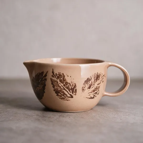 Studio_Pottery_Cream_&_Milk_Jar_In_Gloss_Finish|_Sauce_Boat|_Handglazed_Ceramic_Serveware|_Ceramic_Creamer_For_Coffee-Tea_With_A_Handle|_Milk_Jar_(Cream-Chocolate_Brown_Leaf)