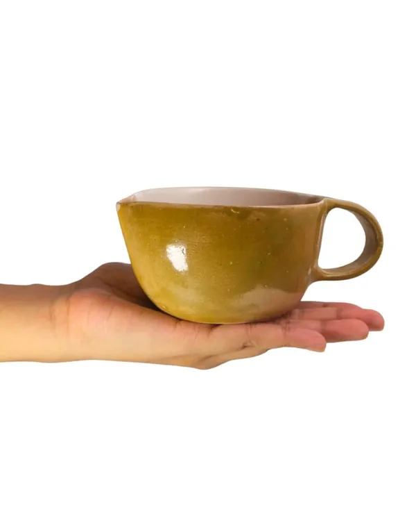 Studio_Pottery_Cream_&_Milk_Jar_In_Gloss_Finish|_Sauce_Boat|_Handglazed_Ceramic_Serveware|_Ceramic_Creamer_For_Coffee-Tea_With_A_Handle|_Milk_Jar_(Olive_Green-Cream)