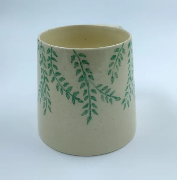 Studio_Pottery_Stoneware_Coffee_Mug_–_Hand-Painted_Leaf_Motif_|_Nature-Inspired_Ceramic_Drinkware