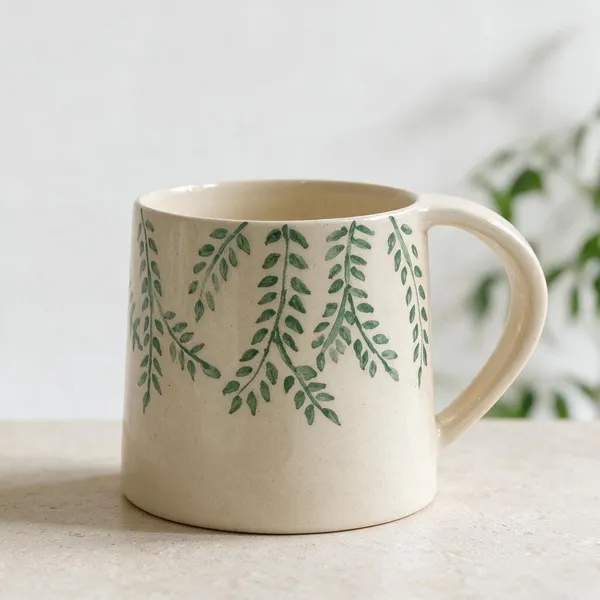 Studio_Pottery_Stoneware_Coffee_Mug_–_Hand-Painted_Leaf_Motif_|_Nature-Inspired_Ceramic_Drinkware