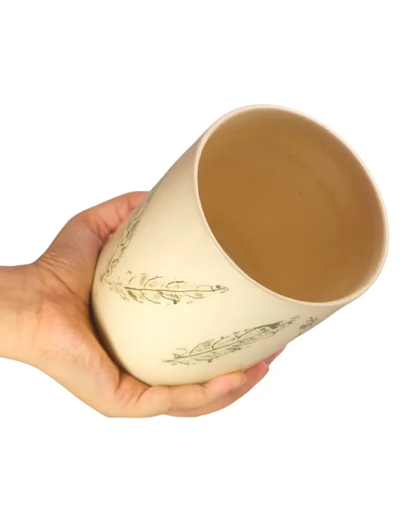 Stoneware_Ceramic_Cutlery_Holder_–_Handcrafted_Dual_Glazed_Utensil_Organizer_|_Cream-Brown_Leaf|Multipurpose_Kitchen_&_Dining_Table_Accessory