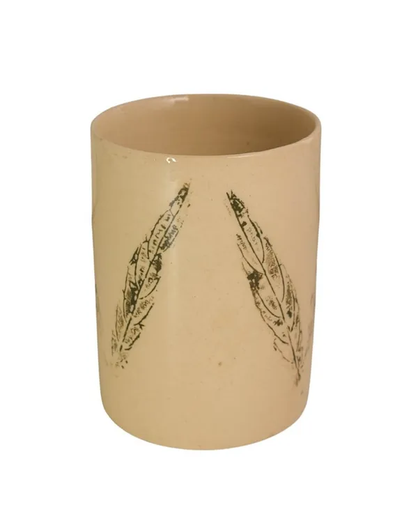 Stoneware_Ceramic_Cutlery_Holder_–_Handcrafted_Dual_Glazed_Utensil_Organizer_|_Cream-Brown_Leaf|Multipurpose_Kitchen_&_Dining_Table_Accessory