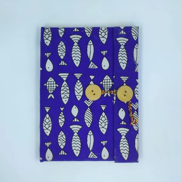 Handmade_Royal_Blue_Fish_Block_Printed_Fabric_Cover_Notebook