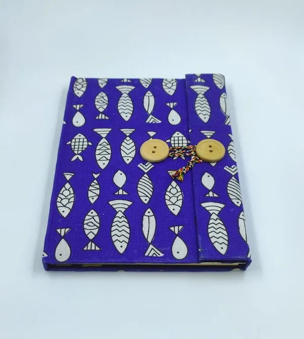 Handmade_Royal_Blue_Fish_Block_Printed_Fabric_Cover_Notebook