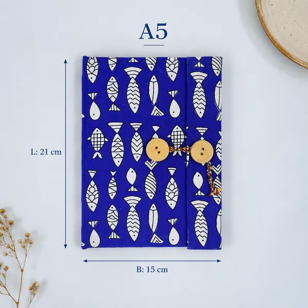 Handmade_Royal_Blue_Fish_Block_Printed_Fabric_Cover_Notebook