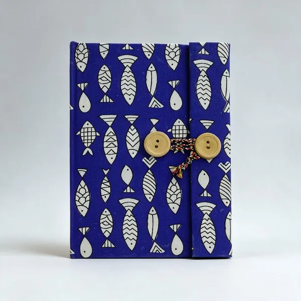 Handmade_Royal_Blue_Fish_Block_Printed_Fabric_Cover_Notebook
