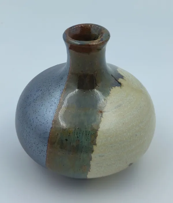 Electric_Blue-Brown-Biege_Round_Bud_Vase|_Miniature_Ware_Pottery_Flower_Vase|Handglazed_In_Gloss_Finish|_3"_Height