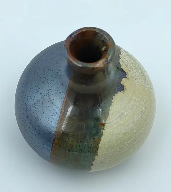 Electric_Blue-Brown-Biege_Round_Bud_Vase|_Miniature_Ware_Pottery_Flower_Vase|Handglazed_In_Gloss_Finish|_3"_Height