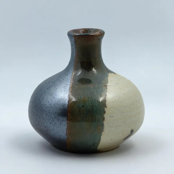 Electric_Blue-Brown-Biege_Round_Bud_Vase|_Miniature_Ware_Pottery_Flower_Vase|Handglazed_In_Gloss_Finish|_3"_Height