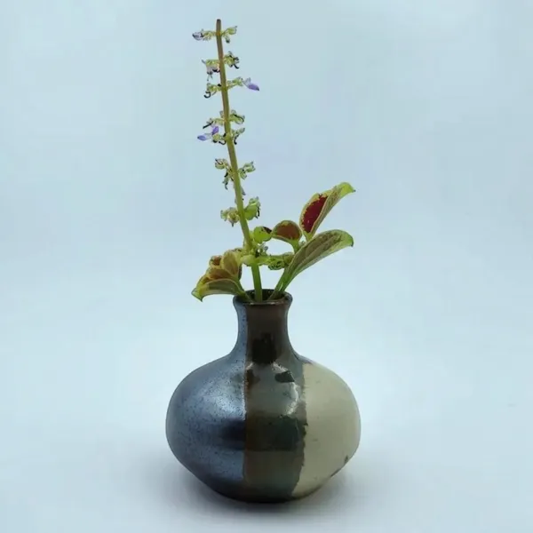Electric_Blue-Brown-Biege_Gourd_Bud_Vase|_Miniature_Ware_Pottery_Flower_Vase|Handglazed_In_Gloss_Finish|_3"_Height