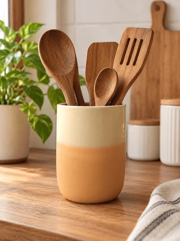 Stoneware_Ceramic_Cutlery_Holder_–_Handcrafted_Dual_Glazed_Utensil_Organizer_|_Off_White-Mustard_Yellow|_Multipurpose_Kitchen_&_Dining_Table_Accessory