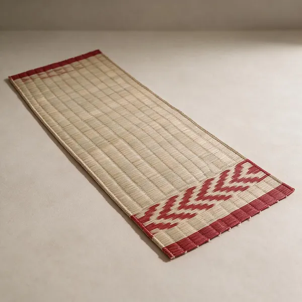 Madurkathi_Table_Runner_For_Dining_Table|Heat_Resistant_Long_Mat_Made_With_Handwoven_Natural_Fiber|_Maroon_Leaf_Border_Design|_Rustic_Decor_For_4-6_Seater_Dining_Tables,_Pack_Of_1,_‎13"/54"